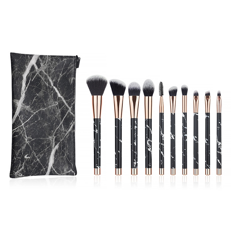 Wholesale New Hot Products Private Label 10 pcs Black Marble Handle Cosmetics Make Up Brushes Blending Makeup Brush Set