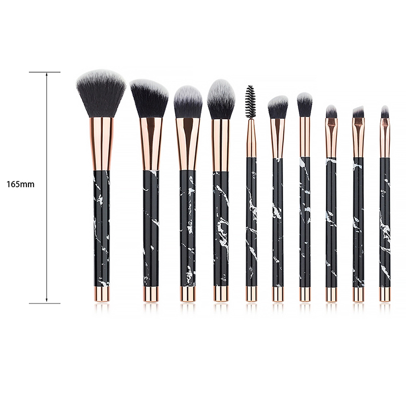 Wholesale New Hot Products Private Label 10 pcs Black Marble Handle Cosmetics Make Up Brushes Blending Makeup Brush Set