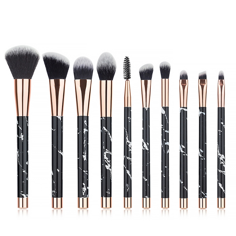 Wholesale New Hot Products Private Label 10 pcs Black Marble Handle Cosmetics Make Up Brushes Blending Makeup Brush Set