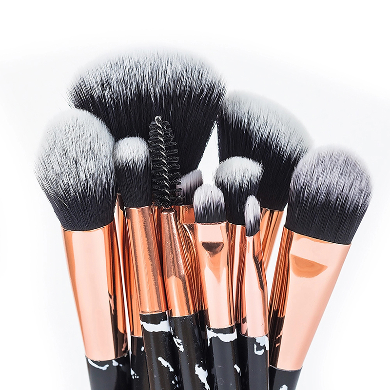Wholesale New Hot Products Private Label 10 pcs Black Marble Handle Cosmetics Make Up Brushes Blending Makeup Brush Set