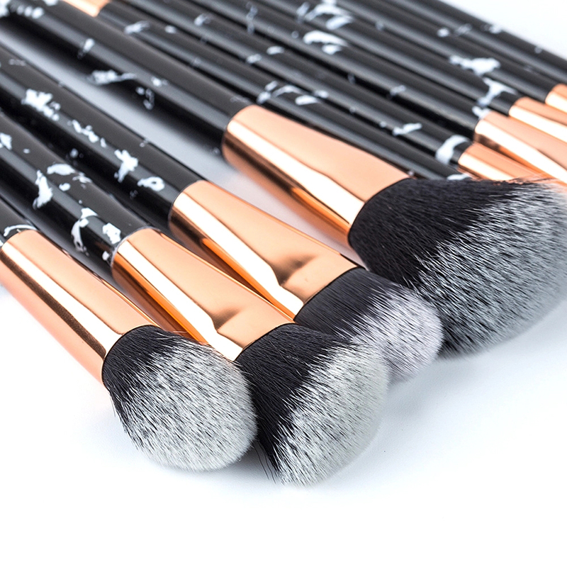 Wholesale New Hot Products Private Label 10 pcs Black Marble Handle Cosmetics Make Up Brushes Blending Makeup Brush Set