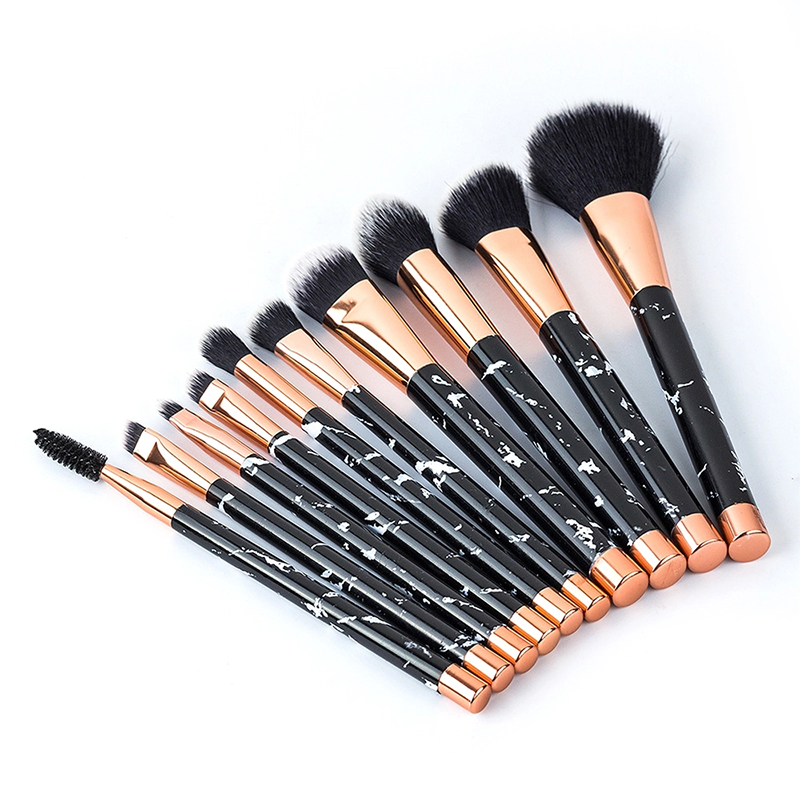 Wholesale New Hot Products Private Label 10 pcs Black Marble Handle Cosmetics Make Up Brushes Blending Makeup Brush Set