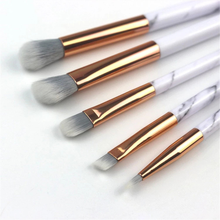 5pcs Eyeshadow Eyebrow Double Side Marble Makeup Brush Set With Travel Metal Holder