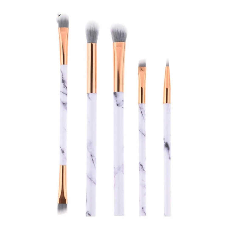 5pcs Eyeshadow Eyebrow Double Side Marble Makeup Brush Set With Travel Metal Holder