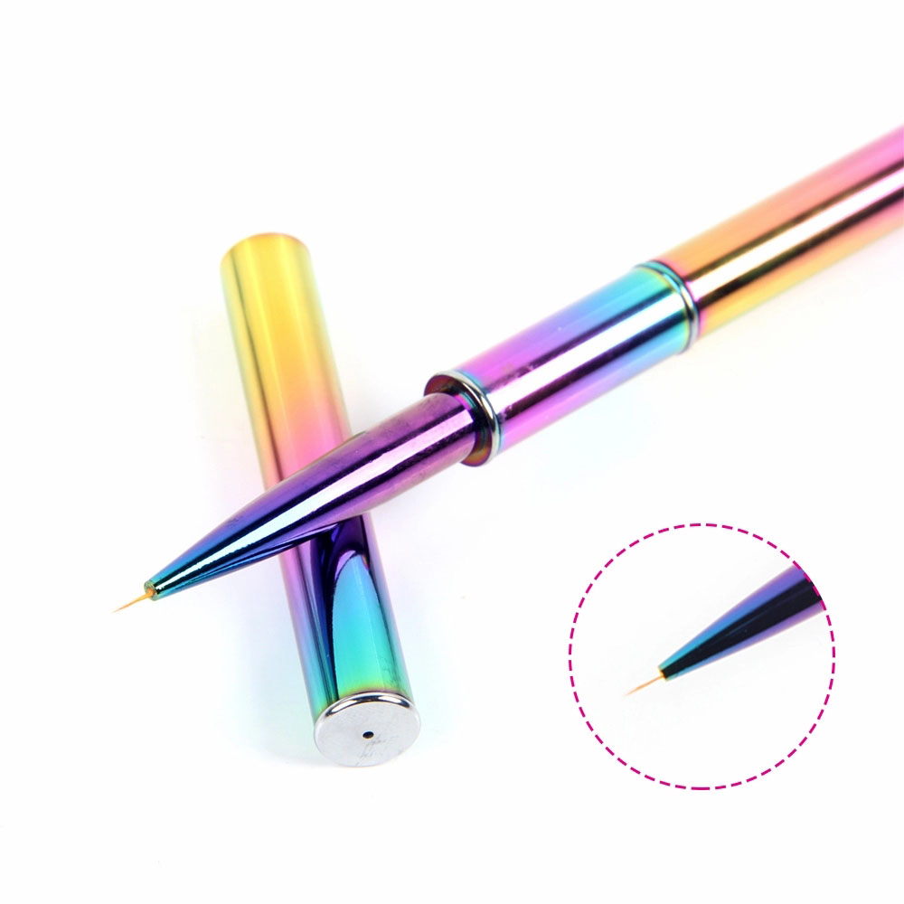 Custom Hot Sale Metal Handle Nail Art Brush Rainbow Painting Gel Brush Liner Nail Brush