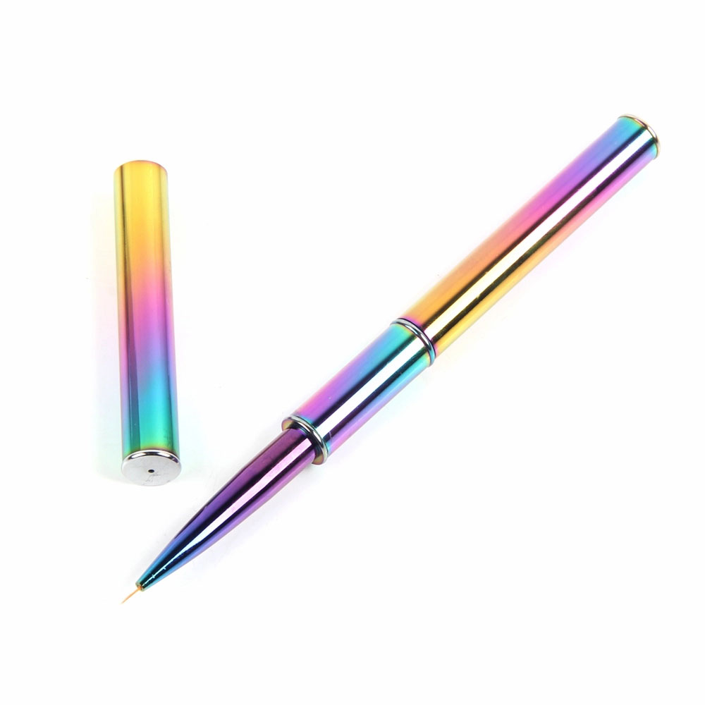 Custom Hot Sale Metal Handle Nail Art Brush Rainbow Painting Gel Brush Liner Nail Brush