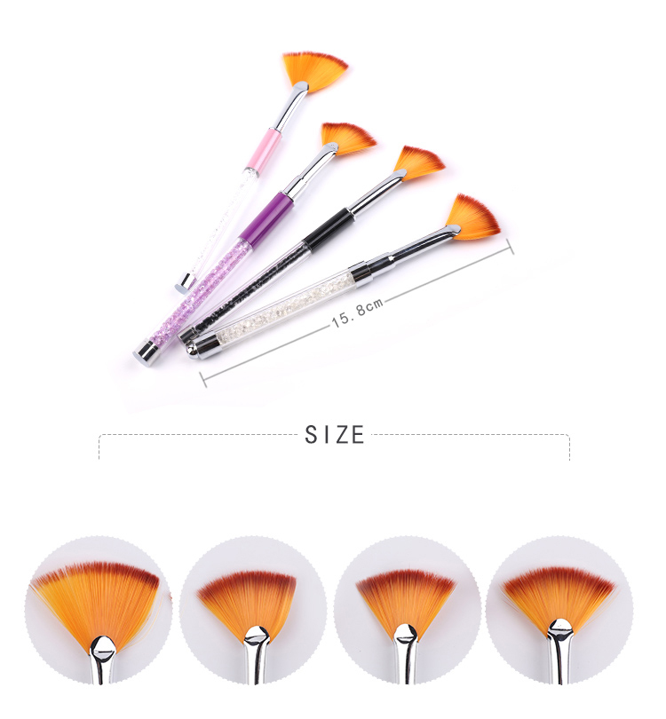 Professional Supplier Provide Rhinestone Handle Nylon Hair Drawing Gradient Tool Fan Nail Brush