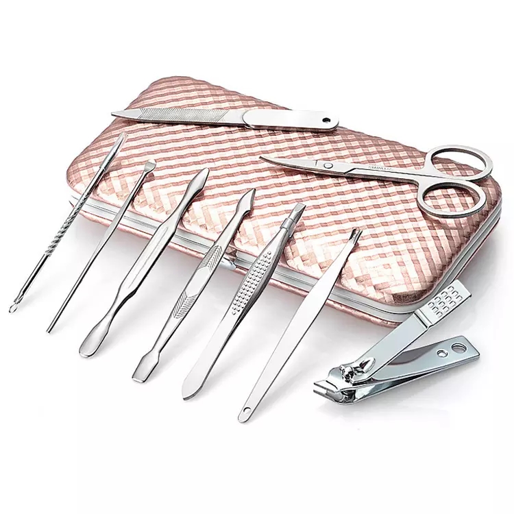 Rose gold Color 12 Pieces Stainless Steel Manicure Set with PU Leather Case