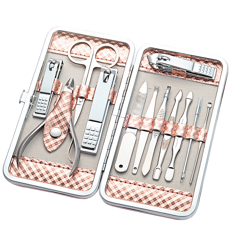 Rose gold Color 12 Pieces Stainless Steel Manicure Set with PU Leather Case