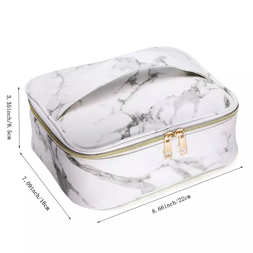 Makeup Bag Organizer Travel Marble Cosmetic Case Portable Large Toiletry Bag with Brush Holder