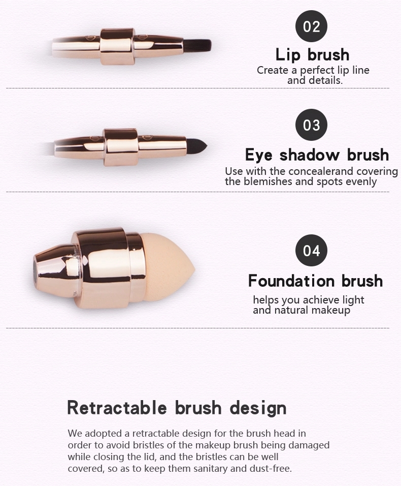Rose Gold Makeup Brush Separable 4 in 1 mini brush private label custom cosmetic Brush Makeup Set Portable Retractable