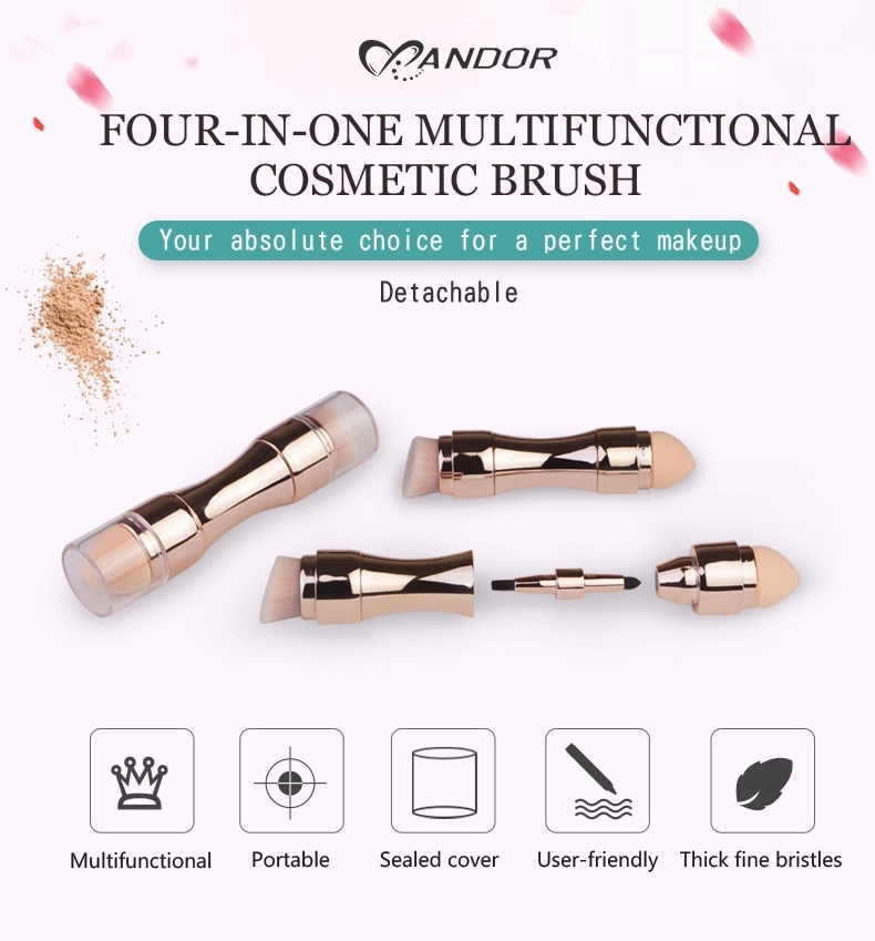 Rose Gold Makeup Brush Separable 4 in 1 mini brush private label custom cosmetic Brush Makeup Set Portable Retractable