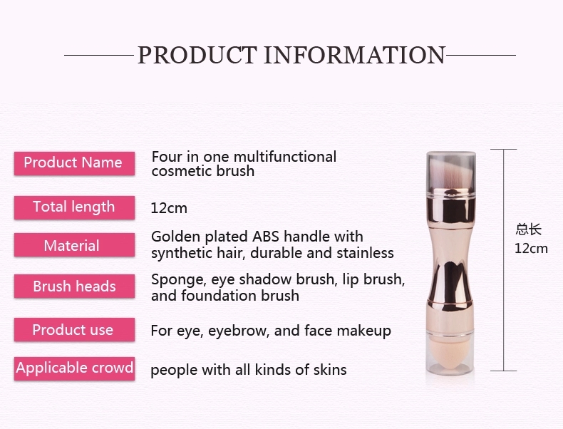 Rose Gold Makeup Brush Separable 4 in 1 mini brush private label custom cosmetic Brush Makeup Set Portable Retractable