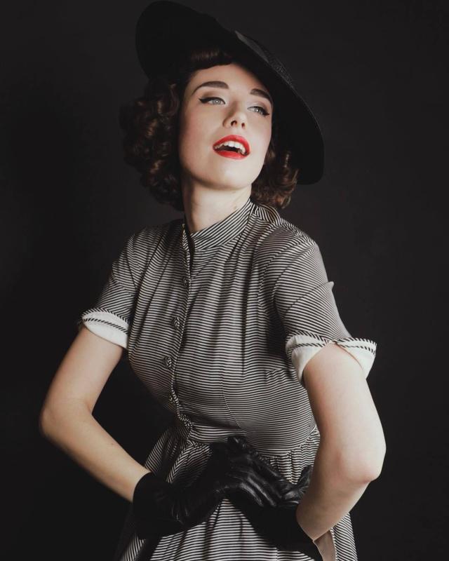 30-year-old woman elegant and charming retro pictorial makeup