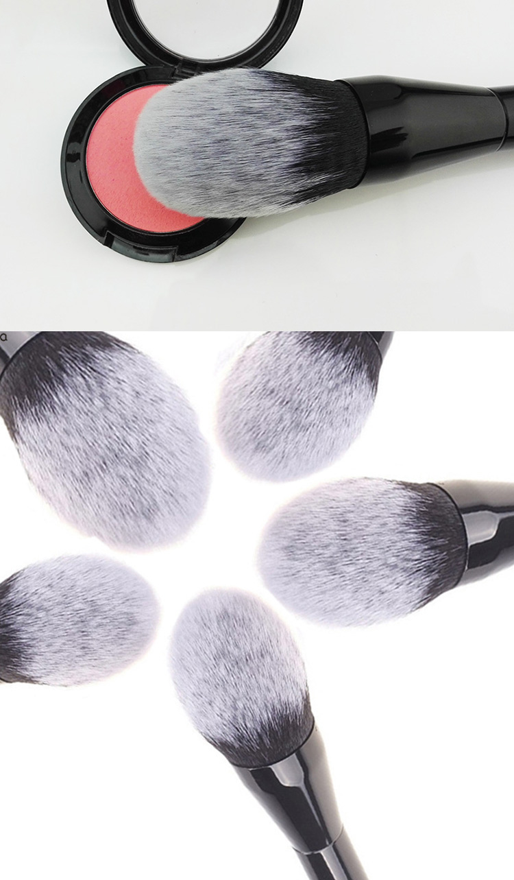 High Quality Synthetic Hair Custom Handmade Single Black Large Metal Flame Shape Powder Makeup Brush Factory Wholesale