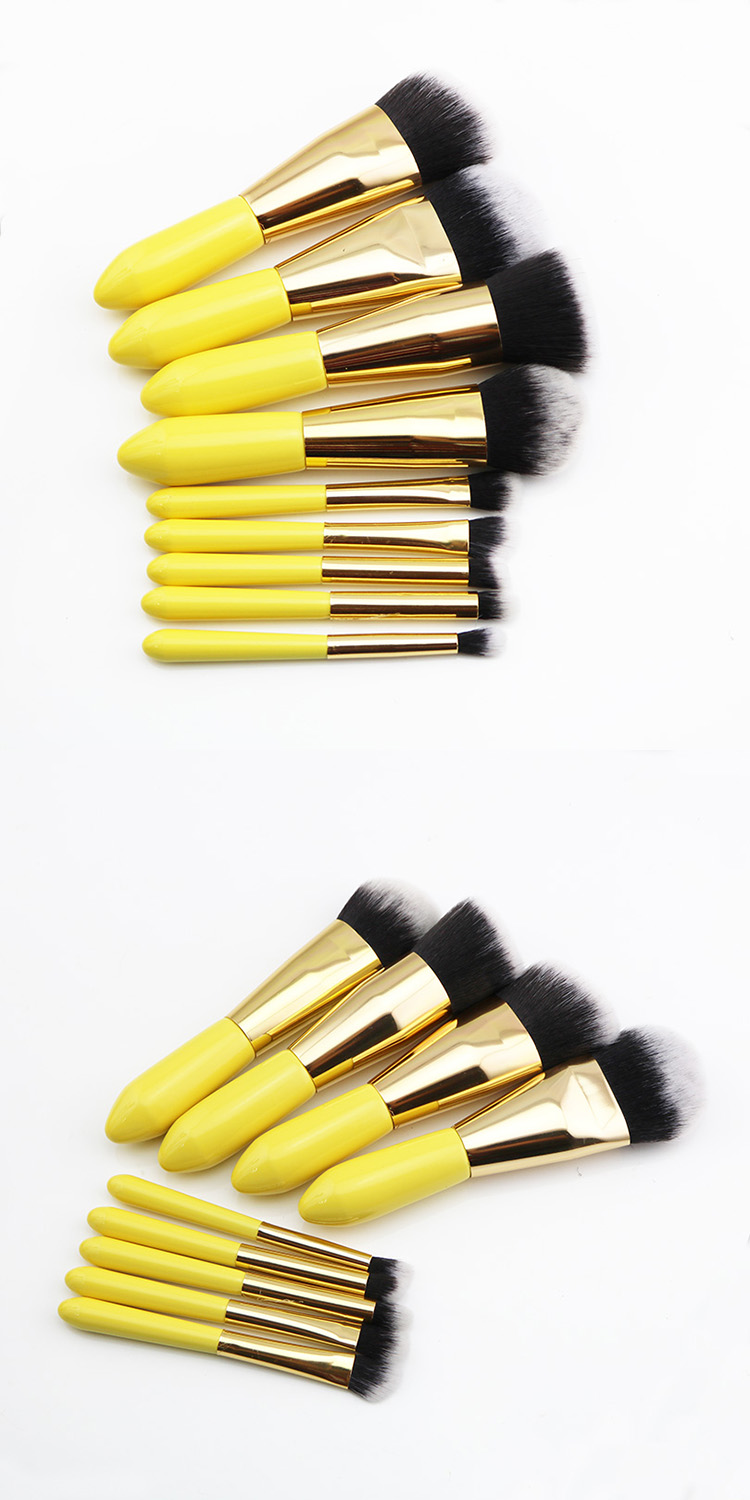 New 9 Pcs Yellow Short Handle Synthetic Premium Kabuki Makeup Brush Set