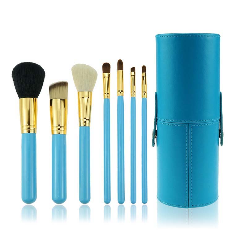 Private label blue makeup brush set cosmetics makeup brushes with cylinder tube