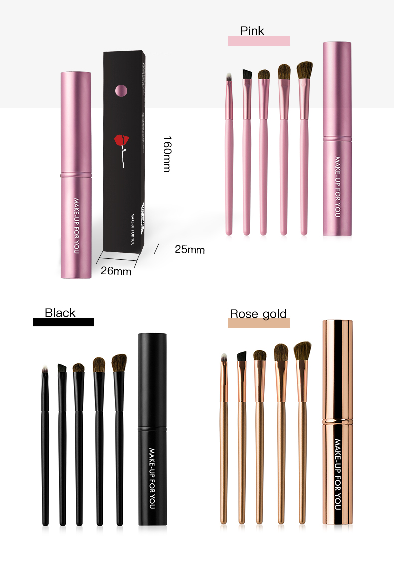 Private label 5pcs portable eyeshadow brush set travel eye makeup brush set For Makeup Tool Kit