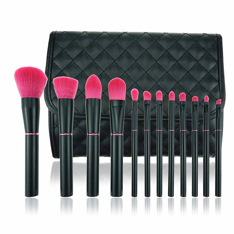 12 Piece Pink Hair Princess Makeup Brushes With Makeup Brushes Case