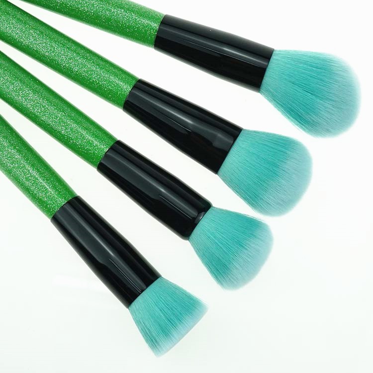 12 Pcs Green Bling Soft Brush Glitter Makeup Brush Set With Case