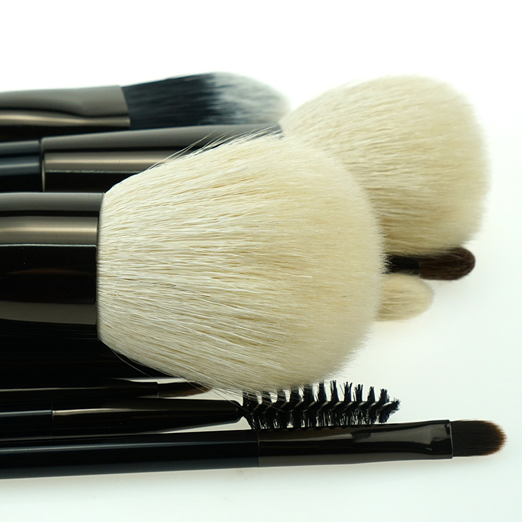 9PCS Gunmetal Professional Animal Hair Cosmetic Brush Set With Waist Pouch