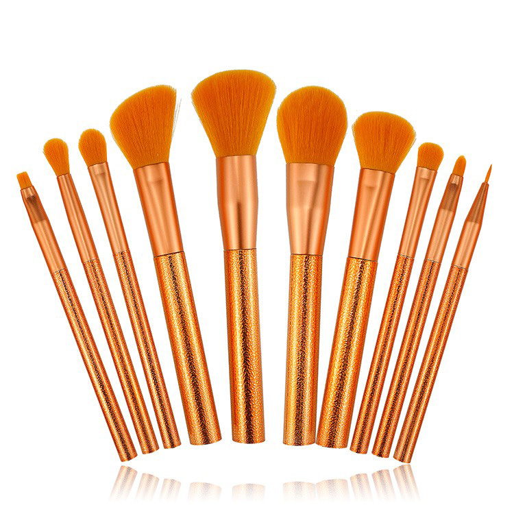 10Pcs Glitter Makeup Brushes Orange Hair Product Label Brushes