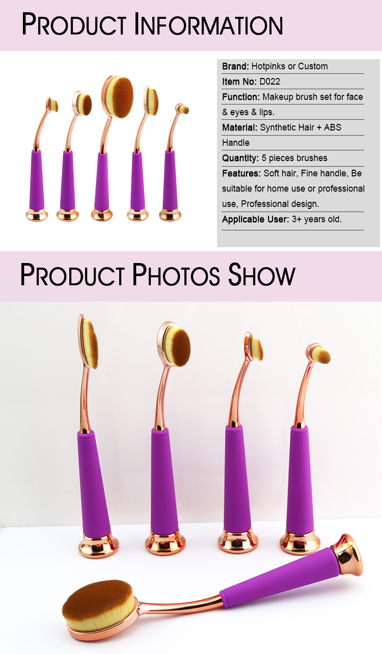 New 5 PCS Coloured Toothbrush Oval Shaped Makeup Brushes Set