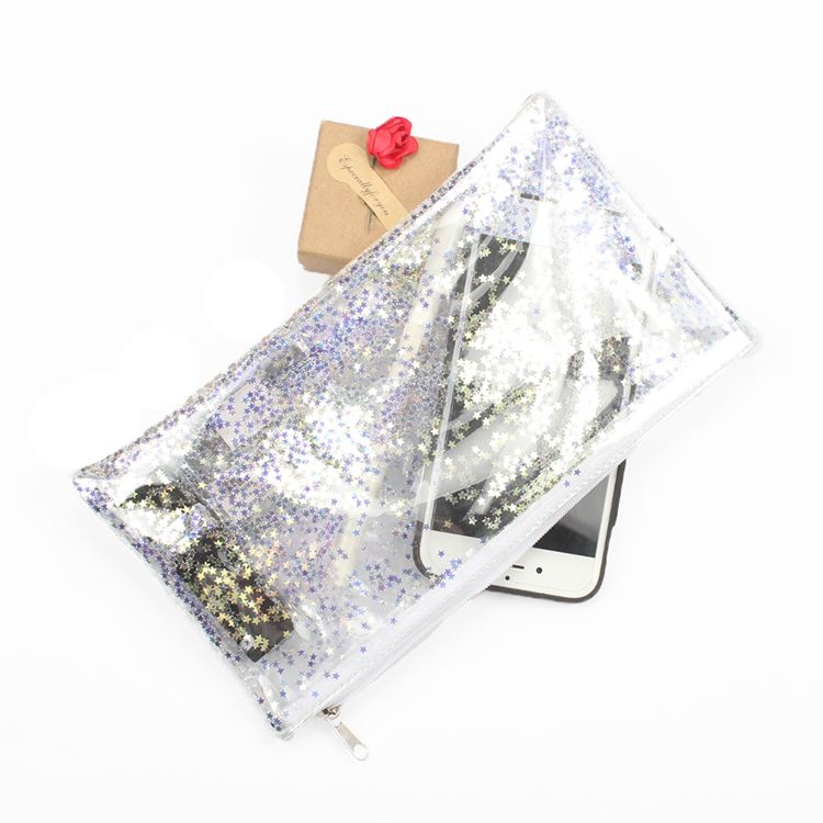 Zipper Clear Star Glitter Cosmetic Bag Pouch Pencil Pen Bag Holder