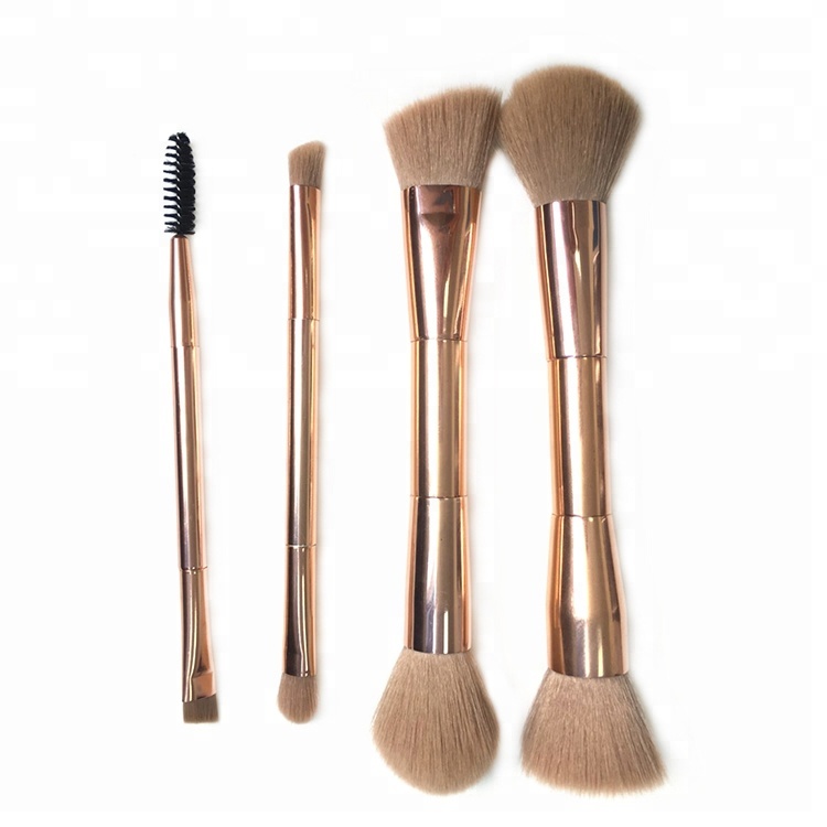Dual Ended Multi-Function Rose gold Travel Vegan Hair Makeup Brush Set