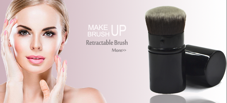 Single Mini Aluminum Handle Synthetic Hair Cosmetics Makeup Powder Brush Retractable Brush