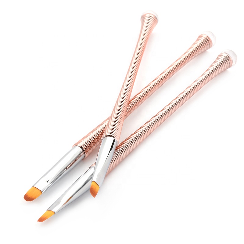Special Spiral Plastic Flat Nail Polish Brush Rose Gold Nylon Hair Gel Private Label Nail Brush