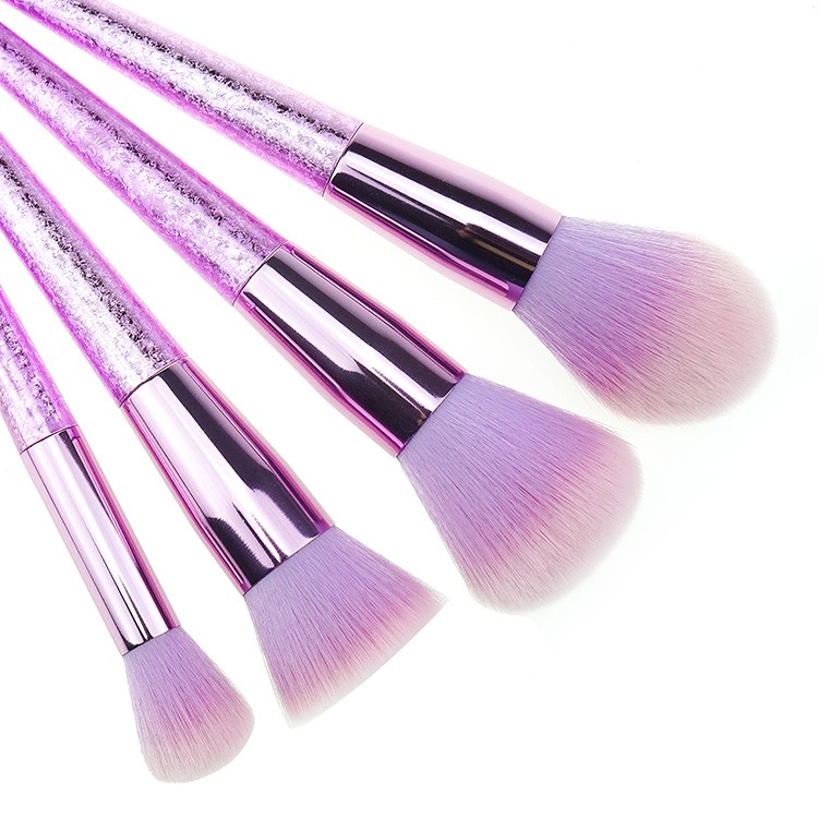 Factory new design purple plastic handle cosmetics brushes set makeup