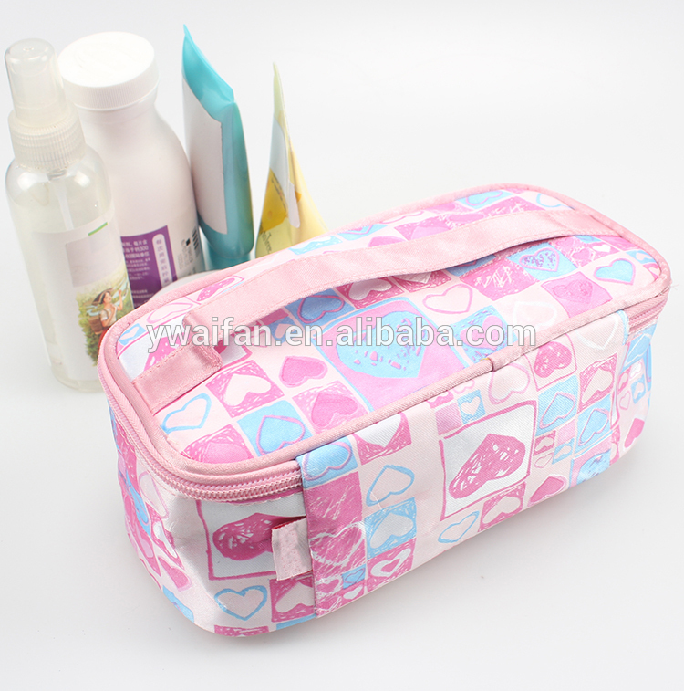 Pink Satin Travel Organizer Zipper Toiletry Packaging Bag Cosmetic Makeup Carry Case