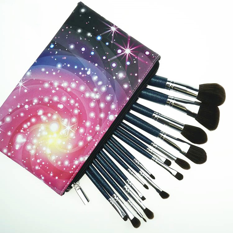 New vegan OEM 12pcs private label glitter cosmetic makeup brushes makeup with pouch