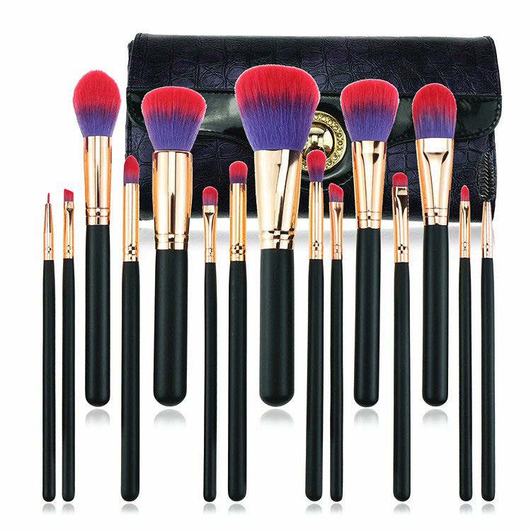 15Pcs Iridescent Makeup Brush Black And Gold Makeup Brushes