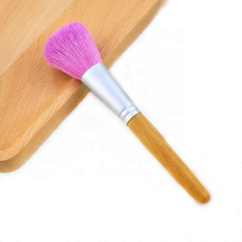 Girl's Pink Hair Fluffy Bamboo Eco Makeup Powder Brush For Cosmetic