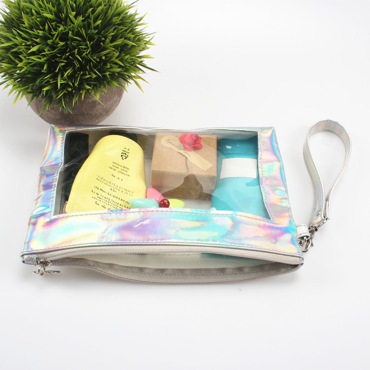 Waterproof Laser Hand Pouch Bag With Zipper Clear Cosmetic Bag
