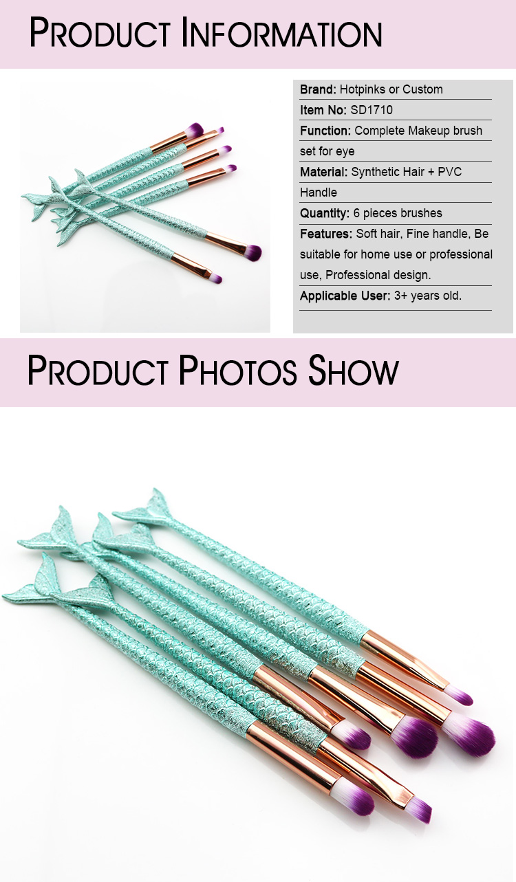 wholesale personalized 6pcs mermaid lip eyebrow brushes makeup