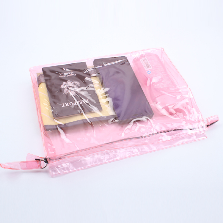 Pink Transparent PVC Zipper Bag Beach PVC Bag with Zipper