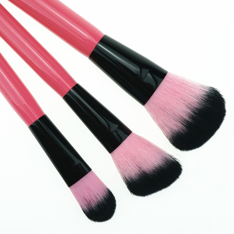 Wholesale two tone hair pink wooden handle makeup brush set with cosmetic bag
