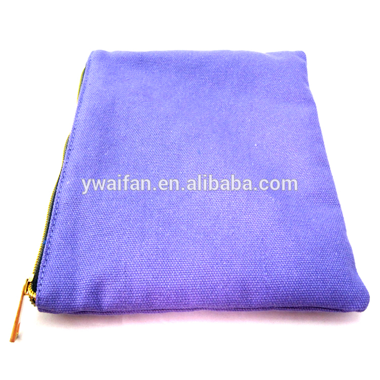 Wholesale Metal Zipper Pouch Blank Canvas Cotton Makeup Cosmetic Bag