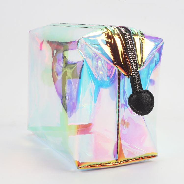 Women Girls Clear Bag Transparent Rainbow Laser Hologram Cosmetic Makeup Travel Wash Bag