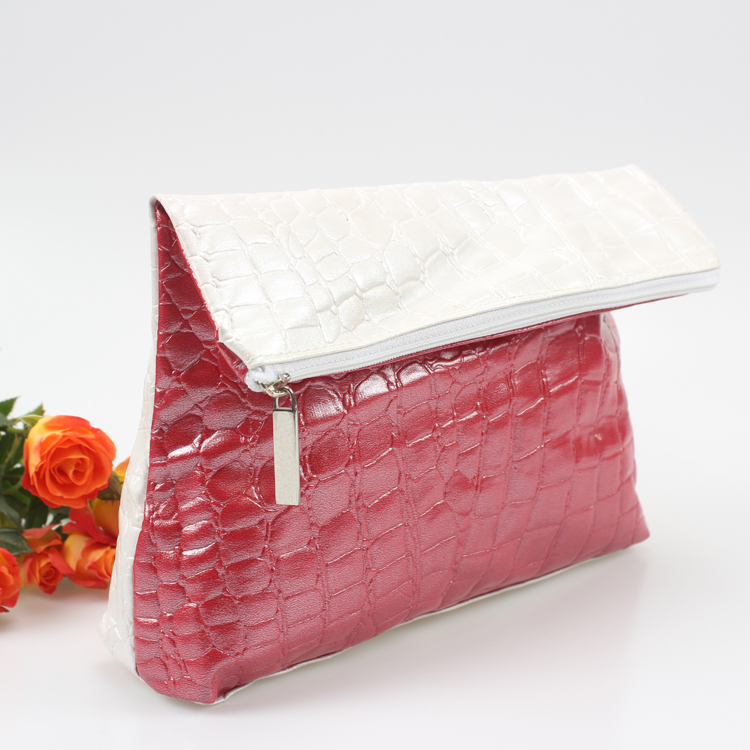 Unique Design Ladies Clutch Bag White and Red PU Foldable Evening Clutch Bag