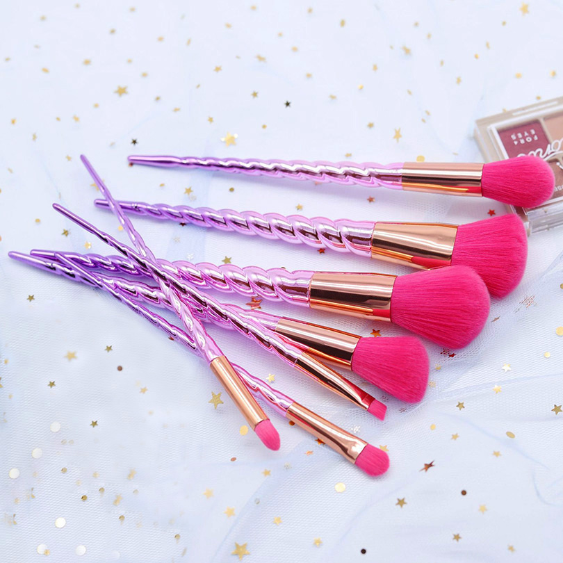 New high quality 7pcs spiral handle pink purple makeup brushes
