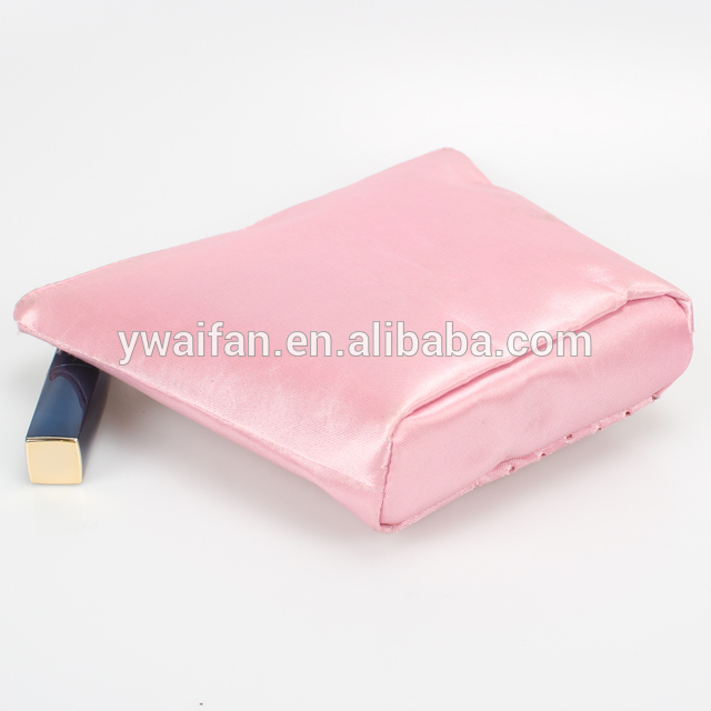 Printed Pink Satin Zipper Travel Toiletry Bag Women Cosmetic Makeup Bag