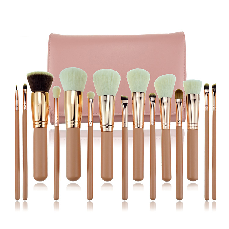 15PCS Rose Golden Synthetic hair High Quality Custom Logo Make Up Brush Set