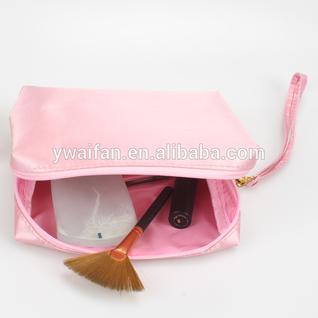 Pink Satin Cosmetic Organizer Beauty Storage with Handle Makeup Train Case