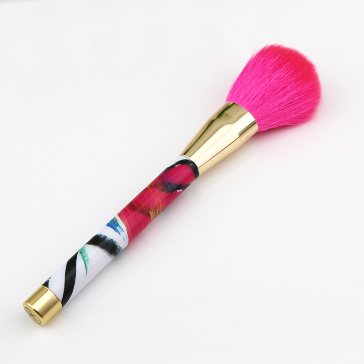 Custom Plastic Handle Pink Synthetic Hair Rose Gold Blush Powder Make Up Brush