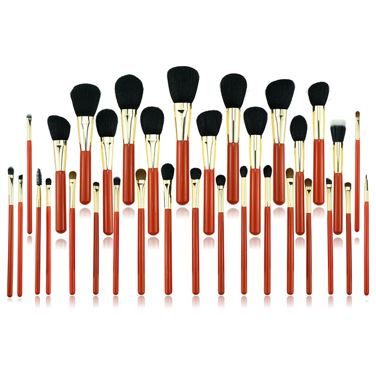 Shenzhen Factory Price Custom High Quality 32Pieces Orange Professional Makeup Brush Belt Set