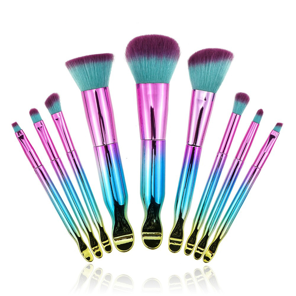 9Pcs Gradient Brush Metal Brush Kit In Beauty Small Makeup Brush